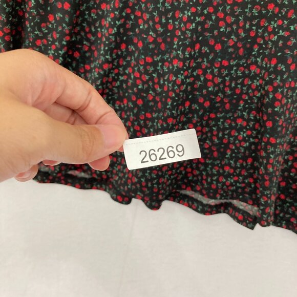 Michael Michael Kors Large Dark Floral Faux Wrap Stretch Knit Peplum Top Preppy - Picture 10 of 10